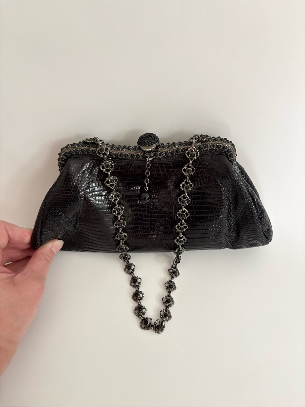 Clara Kasavina Handmade Snakeskin Top Handle Bag Black